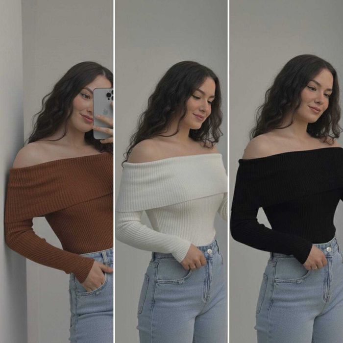 Жіночий топ з відкритими спущеними плечима кофтинка лонг в рубчик