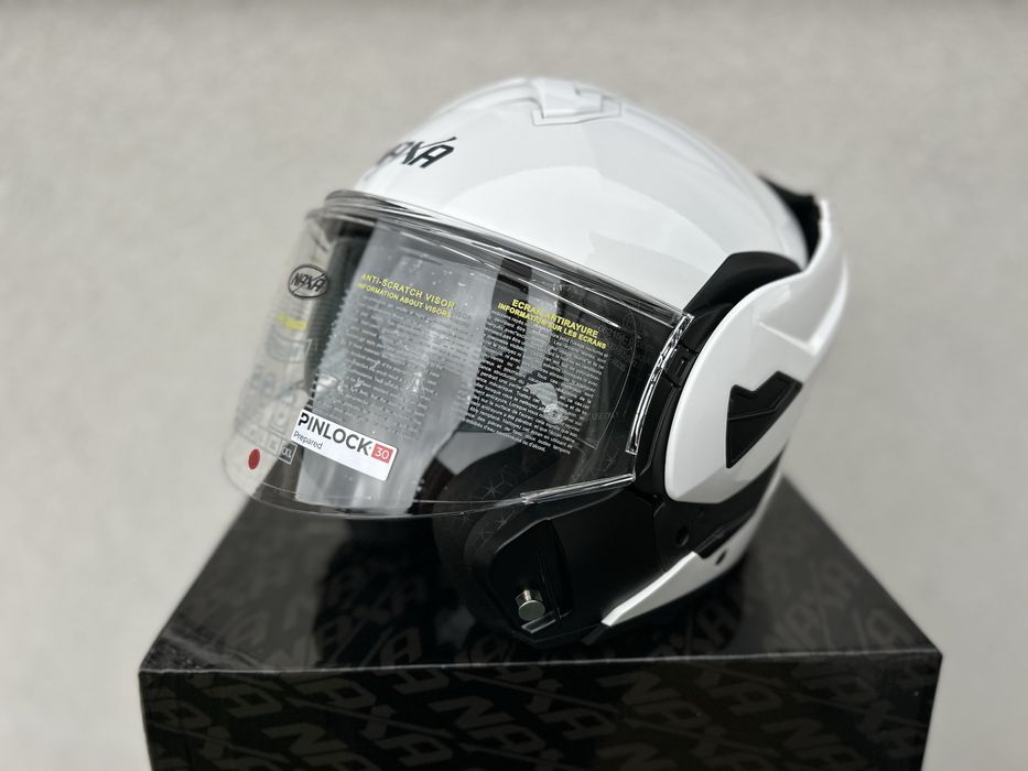 Kask motocyklowy modulowy NAXA FF1 rozmiar L 59-60cm Bialy, Szczekowy!