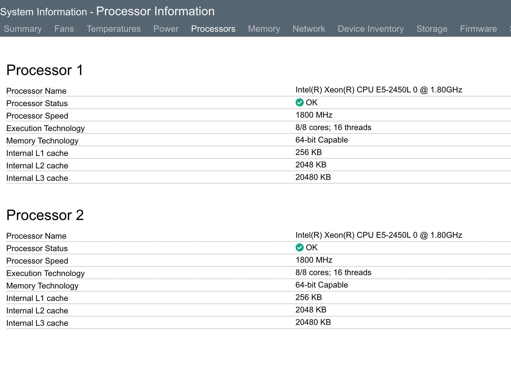 Server HP ProLiant DL380e gen 8, 
2 procesory Intel Xeon E5-2450L 1,8