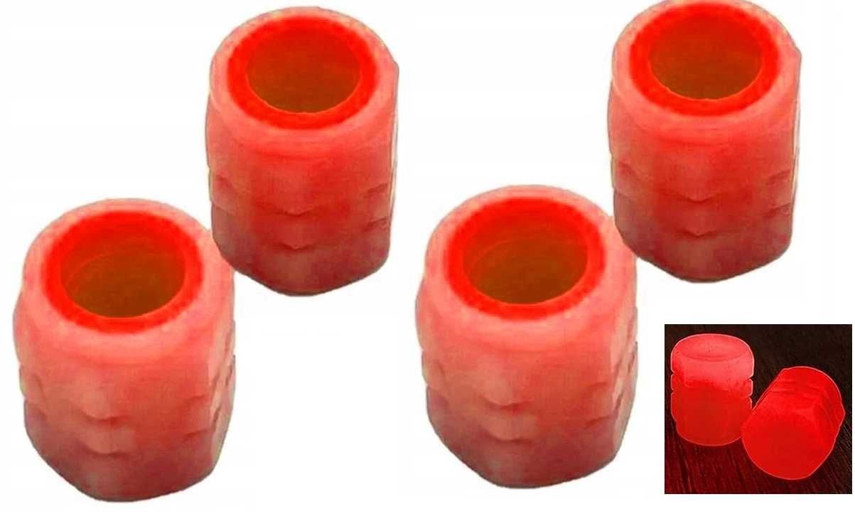 4x Świecące nakrętki na wentyle samochodowe Rower Fluorescencyjne Red