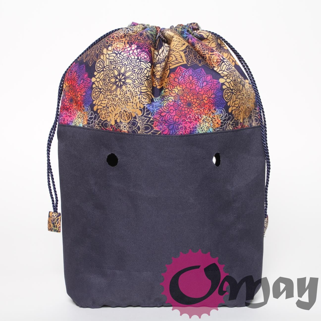 Granatowy organizer do OBAG MINI worek mandale złote 2 kieszenie OMAY