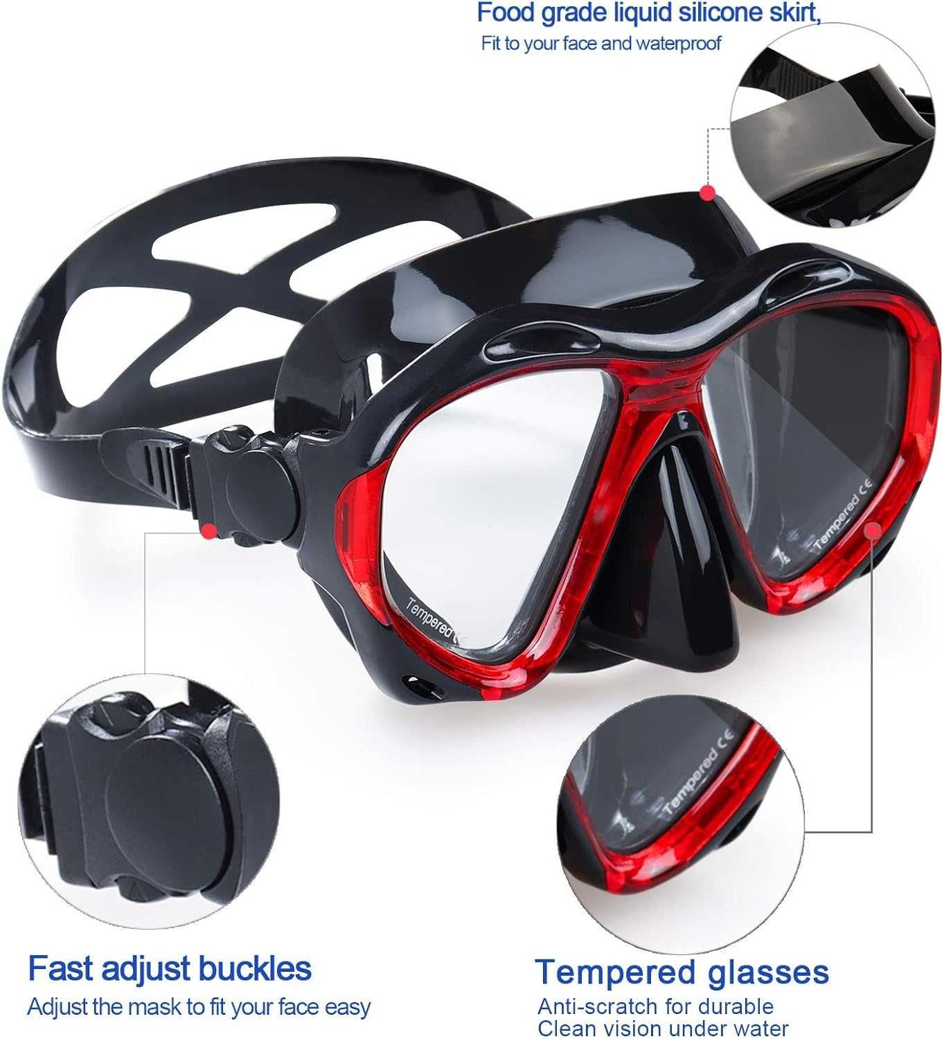 Okulary do nurkowania dla dorosłych z przeciwmgielną maską