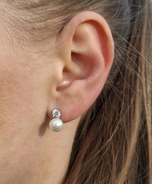 Срібні сережки з перлинами , 925 проба , сережки з каменем , гвоздики