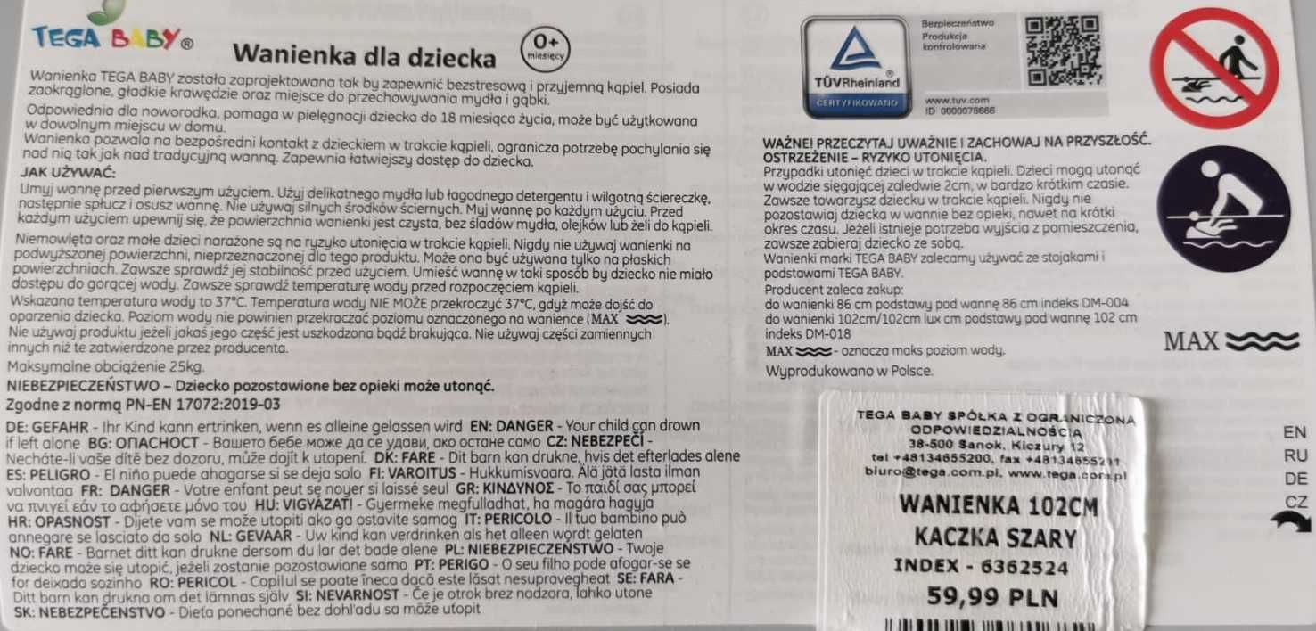 Wanienka do kąpieli Tega Baby