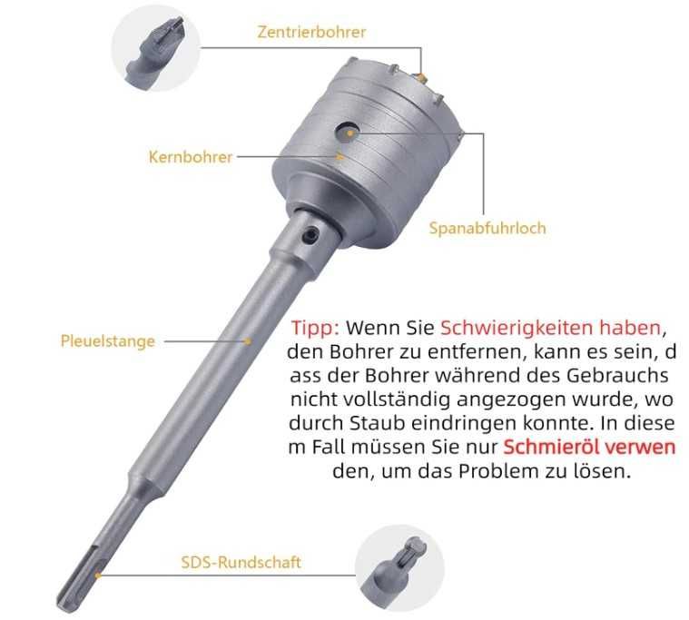 Zestaw 4 otwornic do betonu 30-68mm SDS Plus Awagas