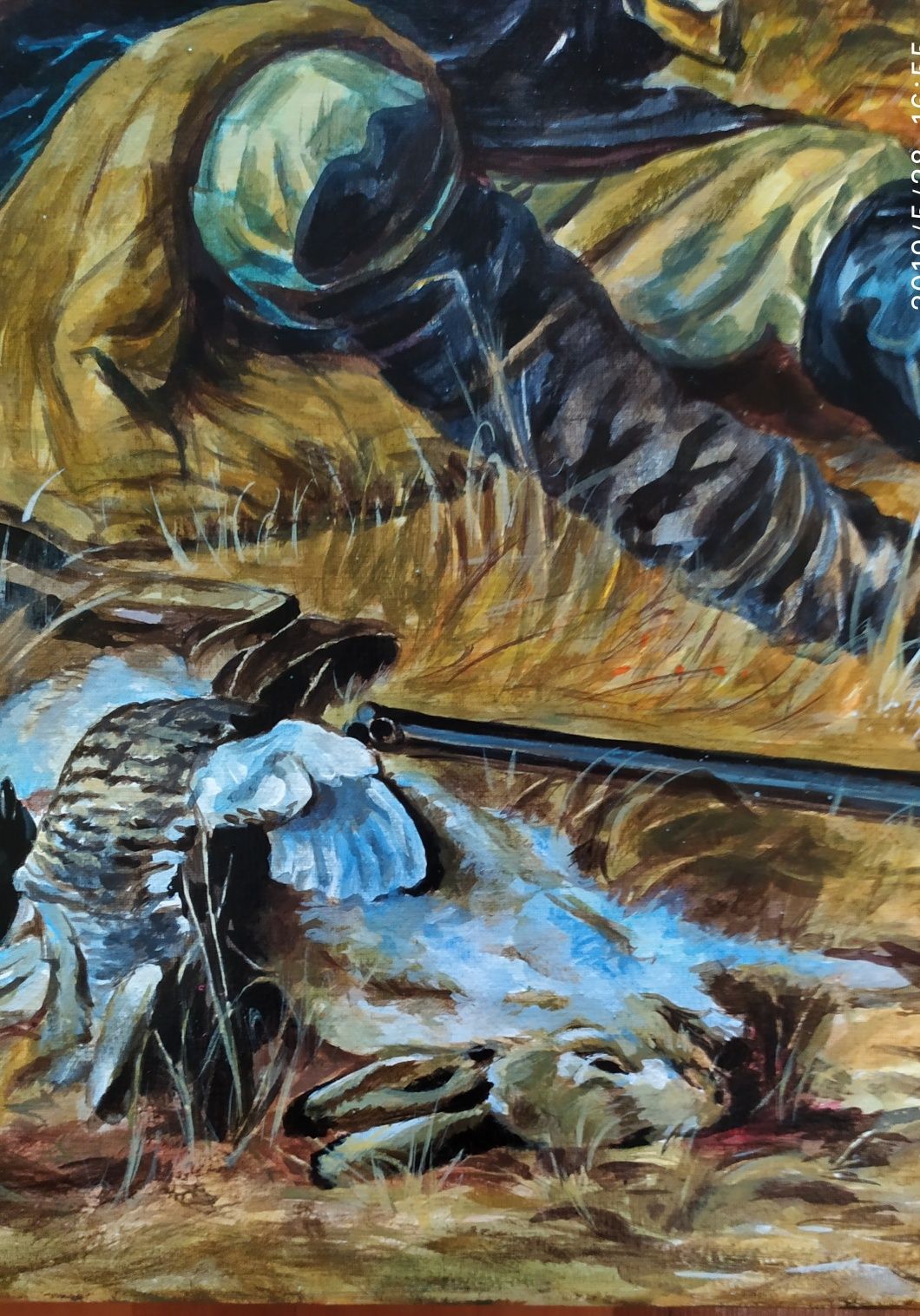 Картина маслом, "Охотники на привале"