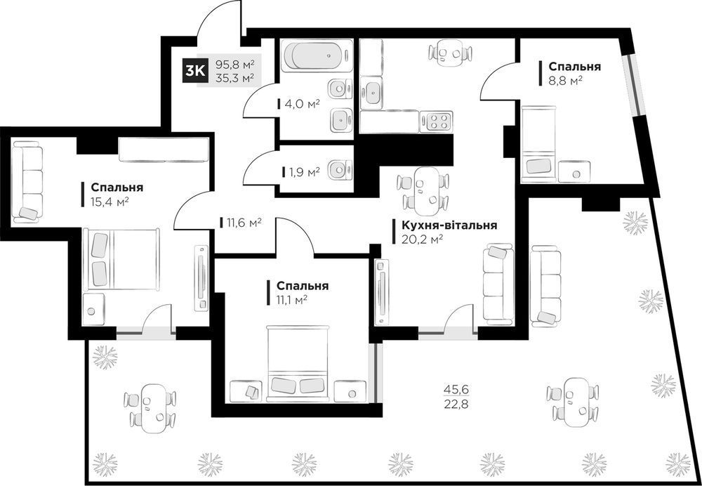 Продаж готової 3к квартири (95.8 м2) ЖК FEEL HOUSE бічна вул.Стрийська