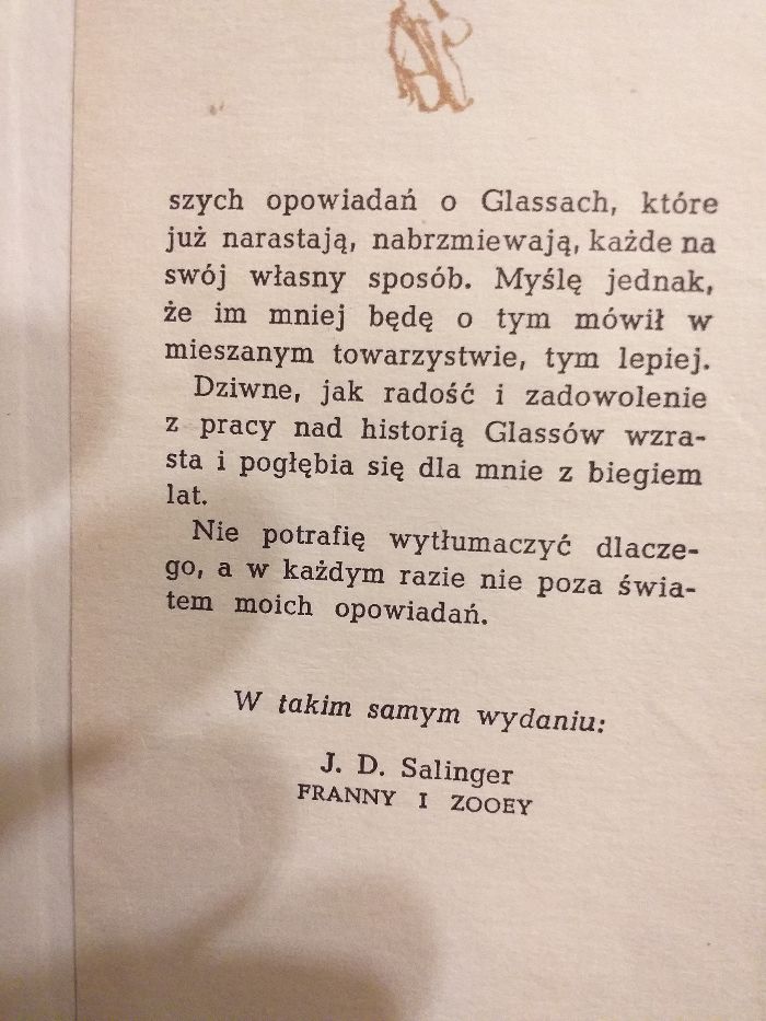 J.D. Salinger Wyżej podnieście strop, cieśle, Introdukcja Czytelnik 66
