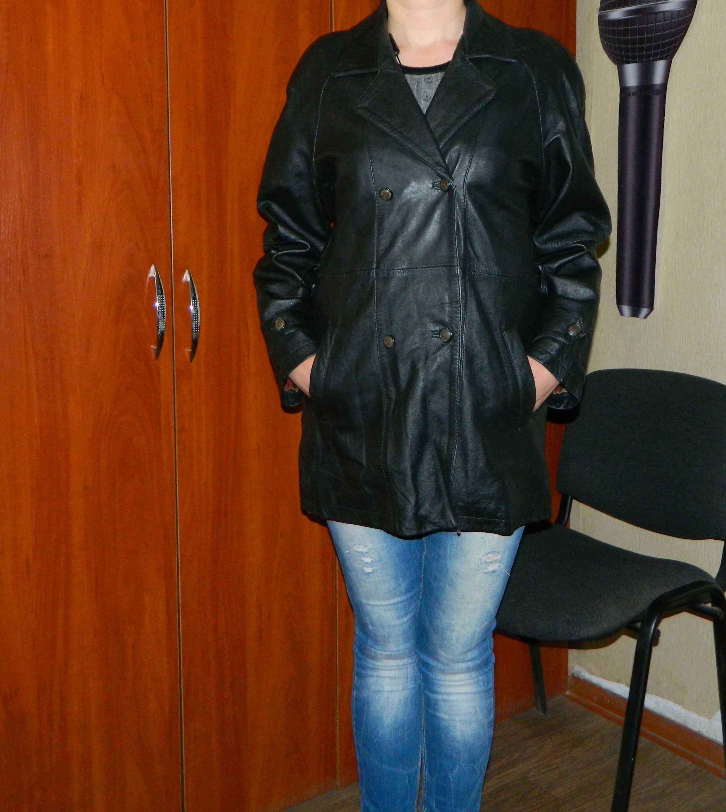 Р. 46-48 Куртка женская чёрная удлиненная натуральная кожа