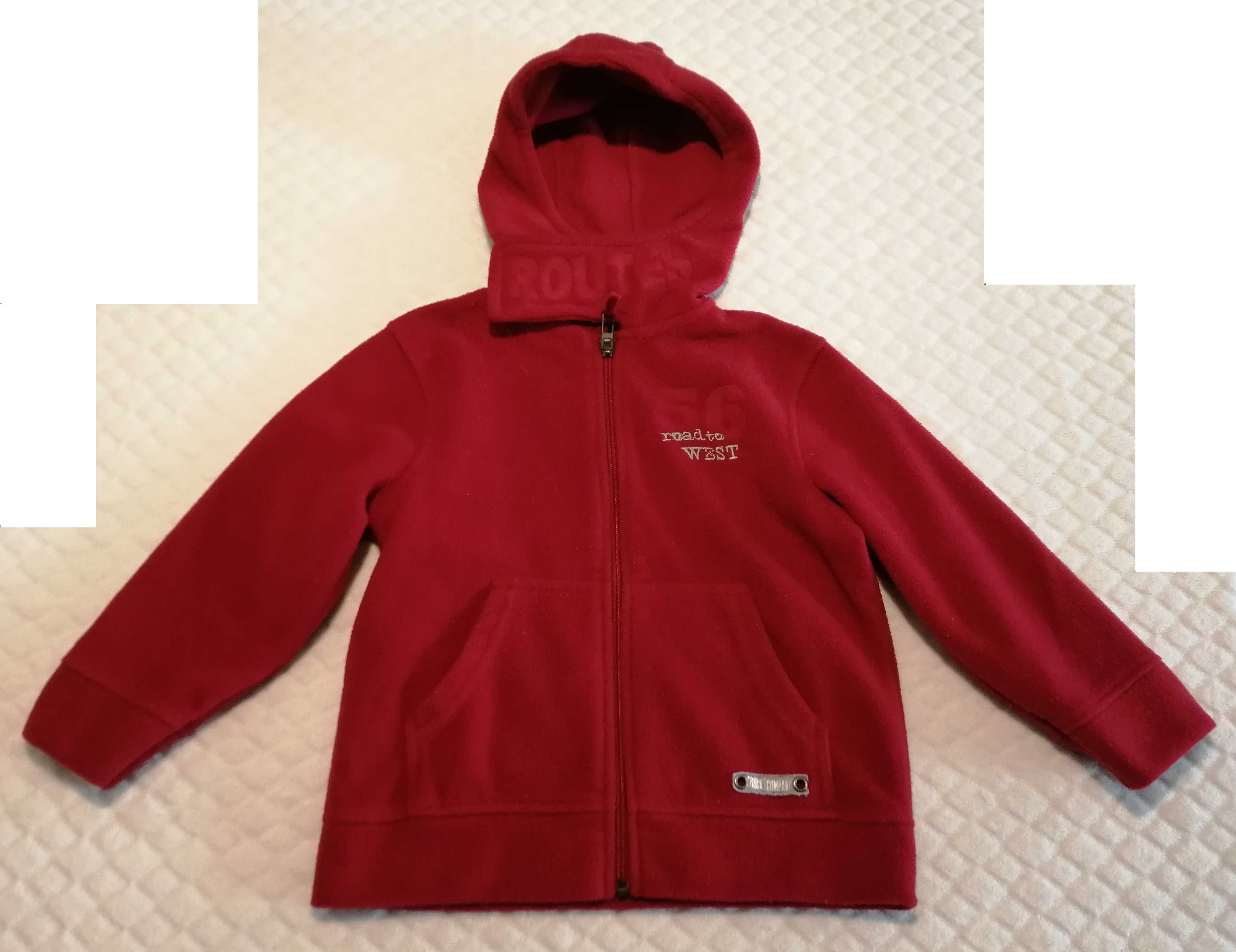 Bluza polarowa, rozpinana, ciepła z kapturem, czerwona, 116 (Odzież)