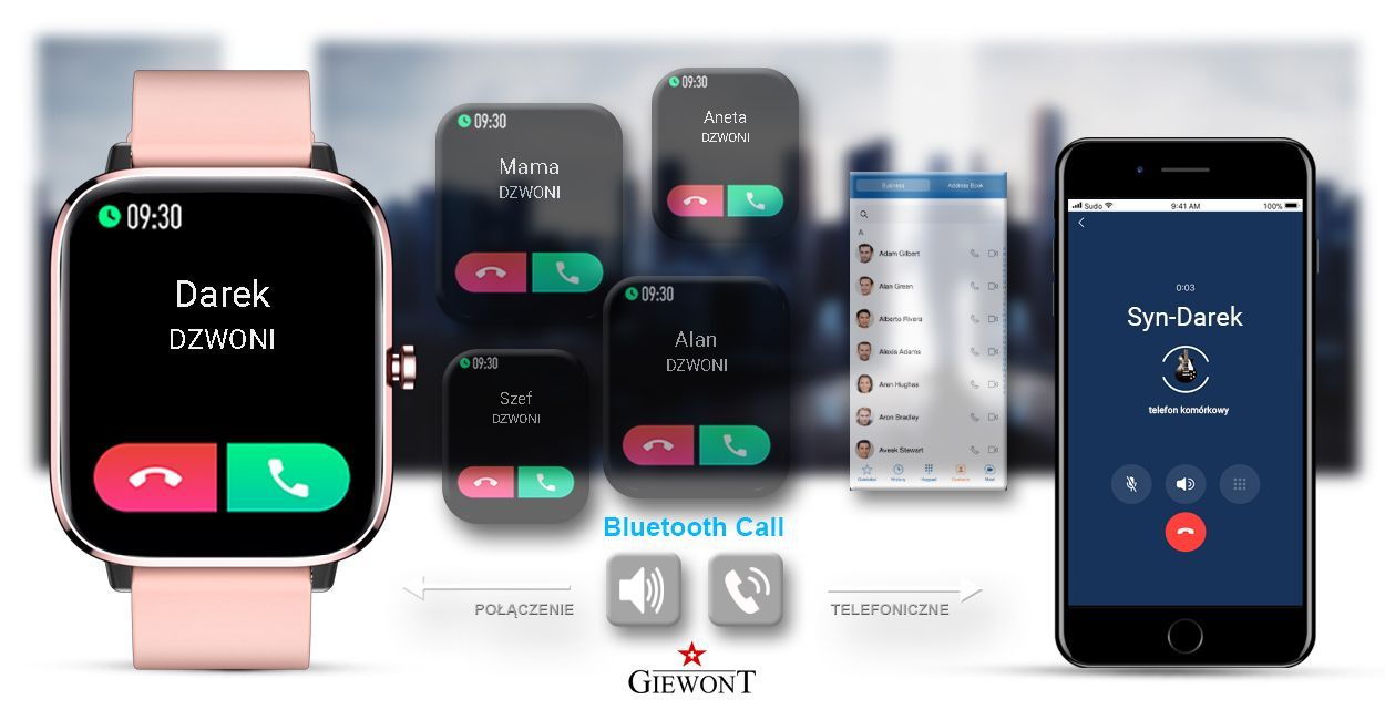 ZEGAREK SMARTWATCH z funkcją Dzwonienia RÓŻOWY damski PL MENU