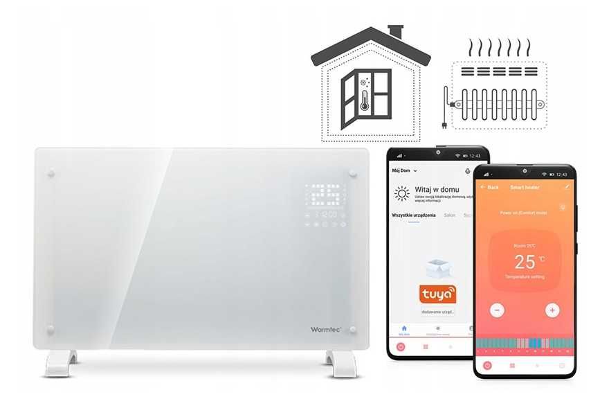 Grzejnik elektryczny Warmtec EGW 1000W biały Wi-Fi - NOWY