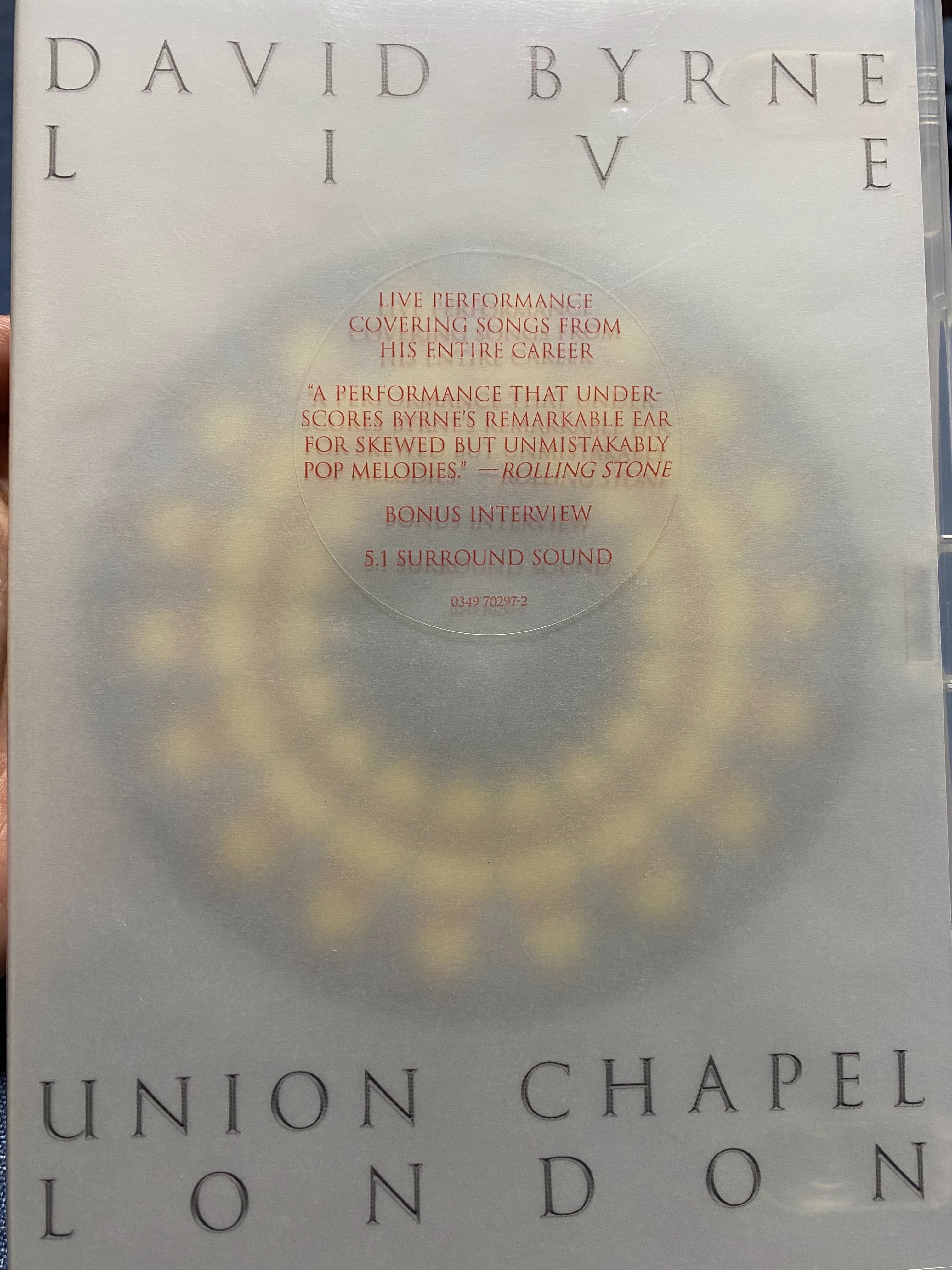 DVD David Byrne live Union Chapel London