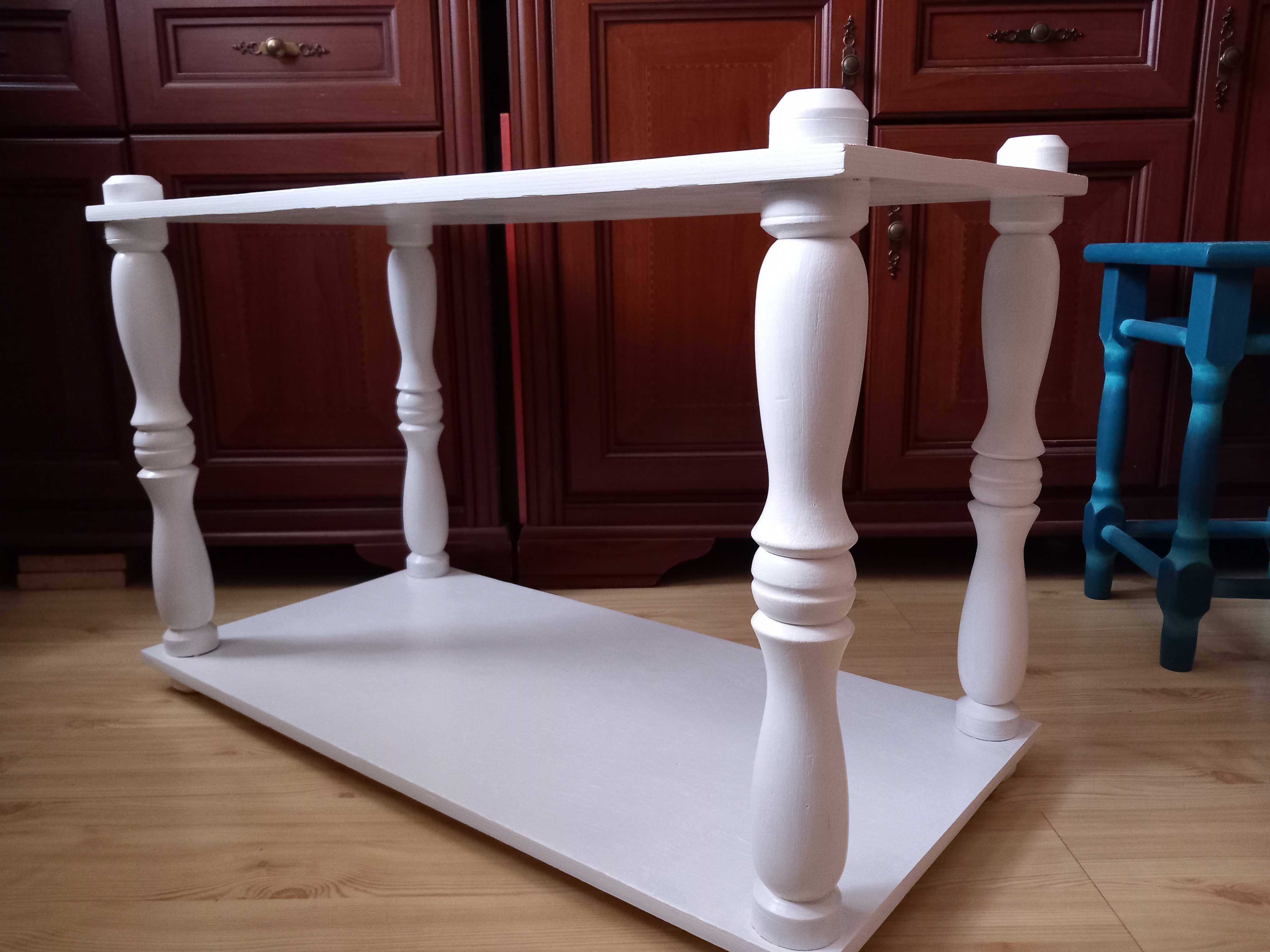 Stolik drewniany Konsola  Stół biały 80,5x39,5 wys.53cm VINTAGE retro