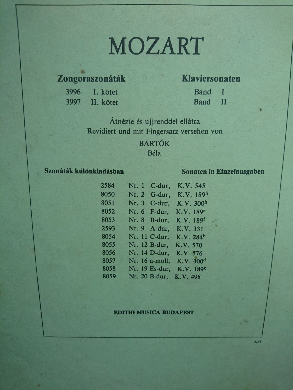 Моцарт ноты, венгерское изд.