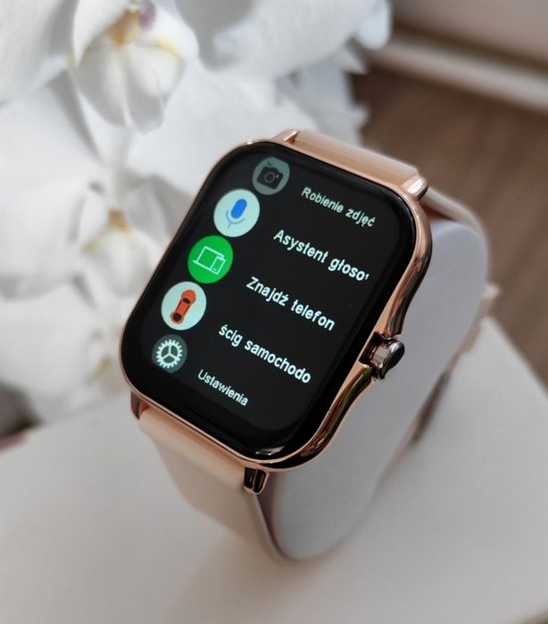 Złoty Damski Smartwatch Zegarek Polskie Menu Nowy
