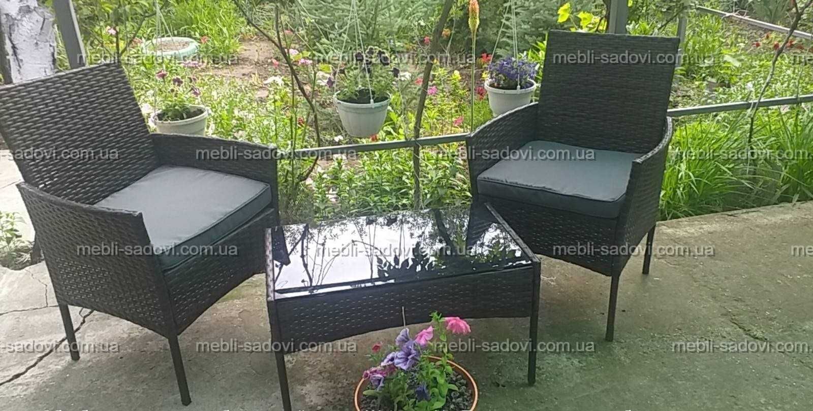 Набор садовой мебели комплект 2 кресла с подушками и стол ротанг