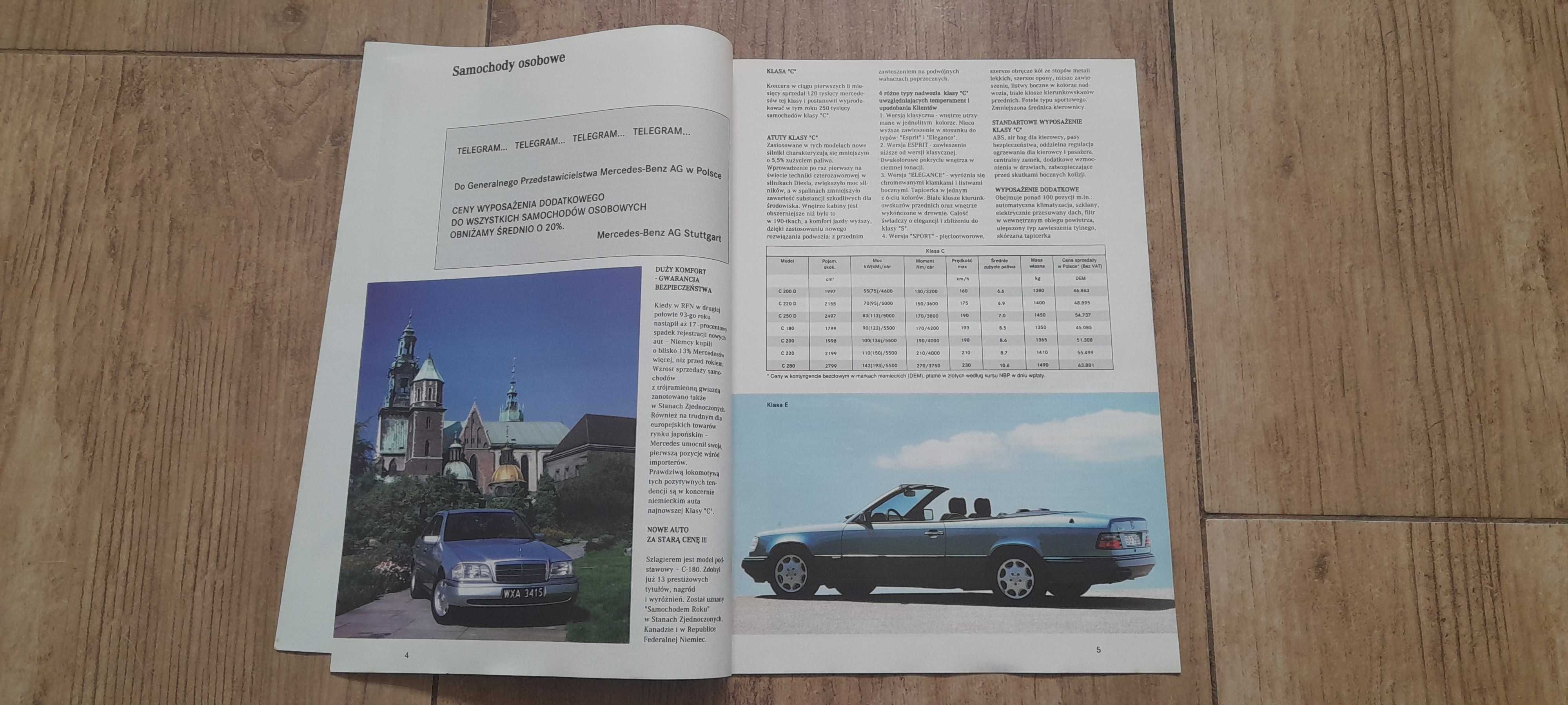 Mercedes - unikatowe wydanie PL gazeta "Lider"; oferta 1994 r.