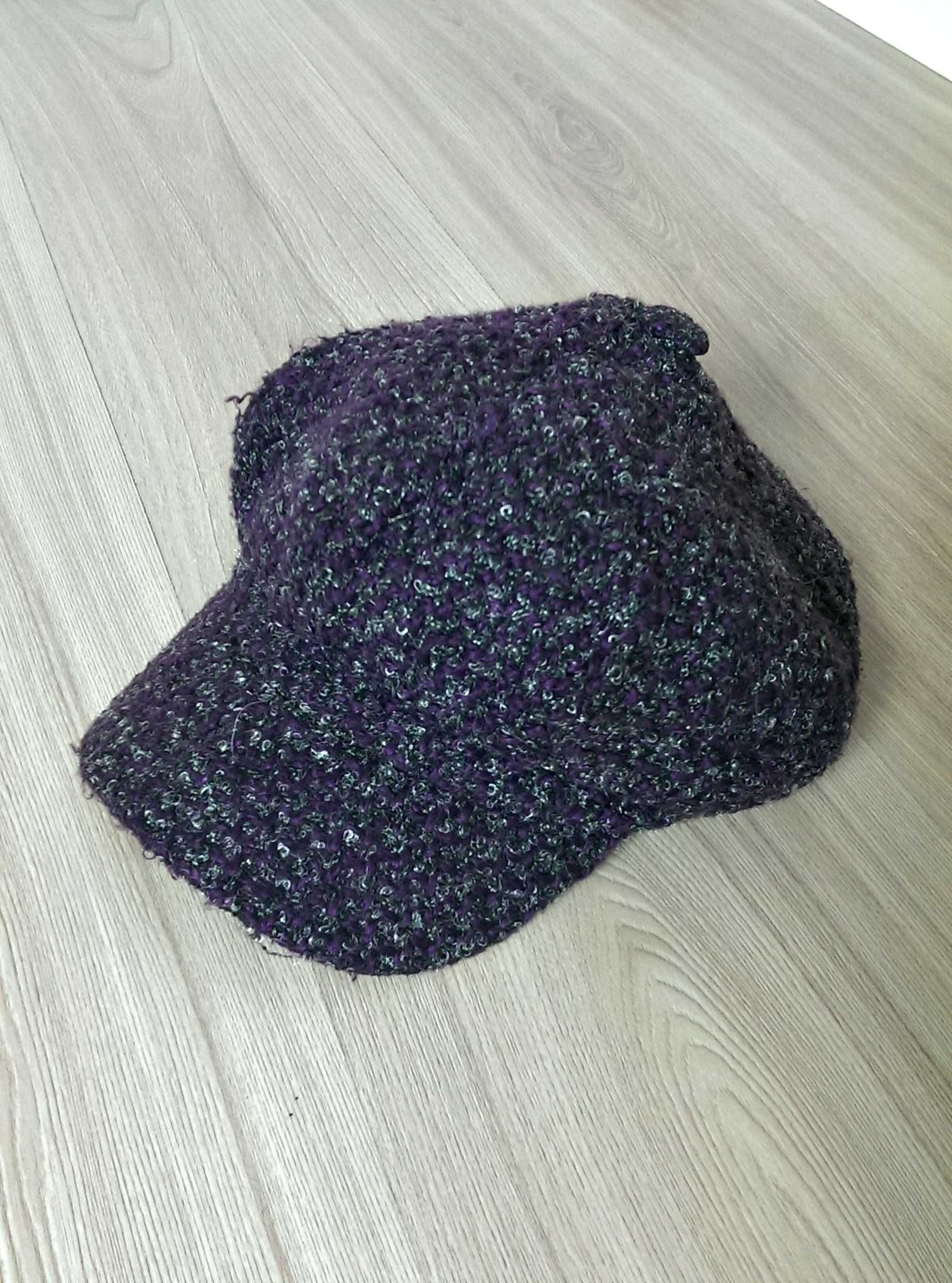 Kaszkiet damski czapka z daszkiem kapelusz beret ciepły fioletowy
