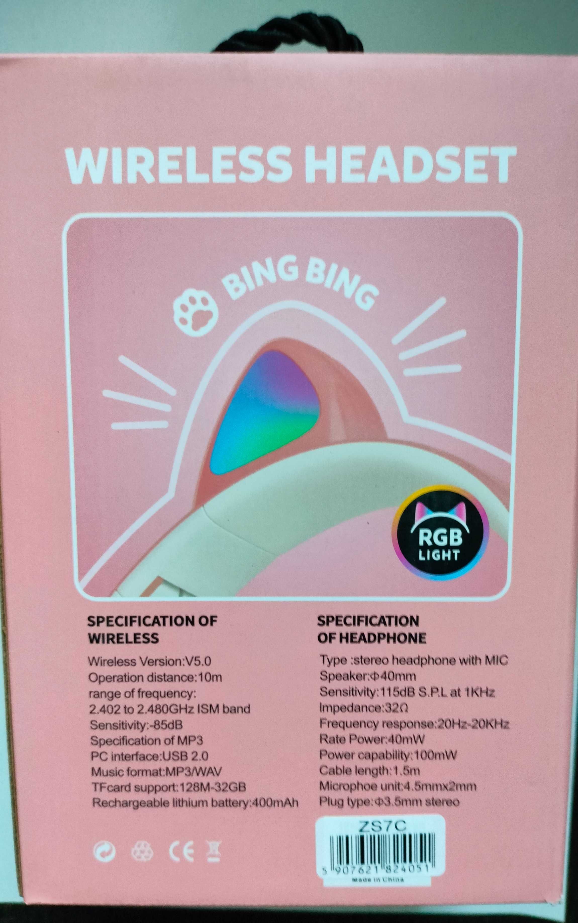 Słuchawki BT 5.0 LED CZARNE USZY