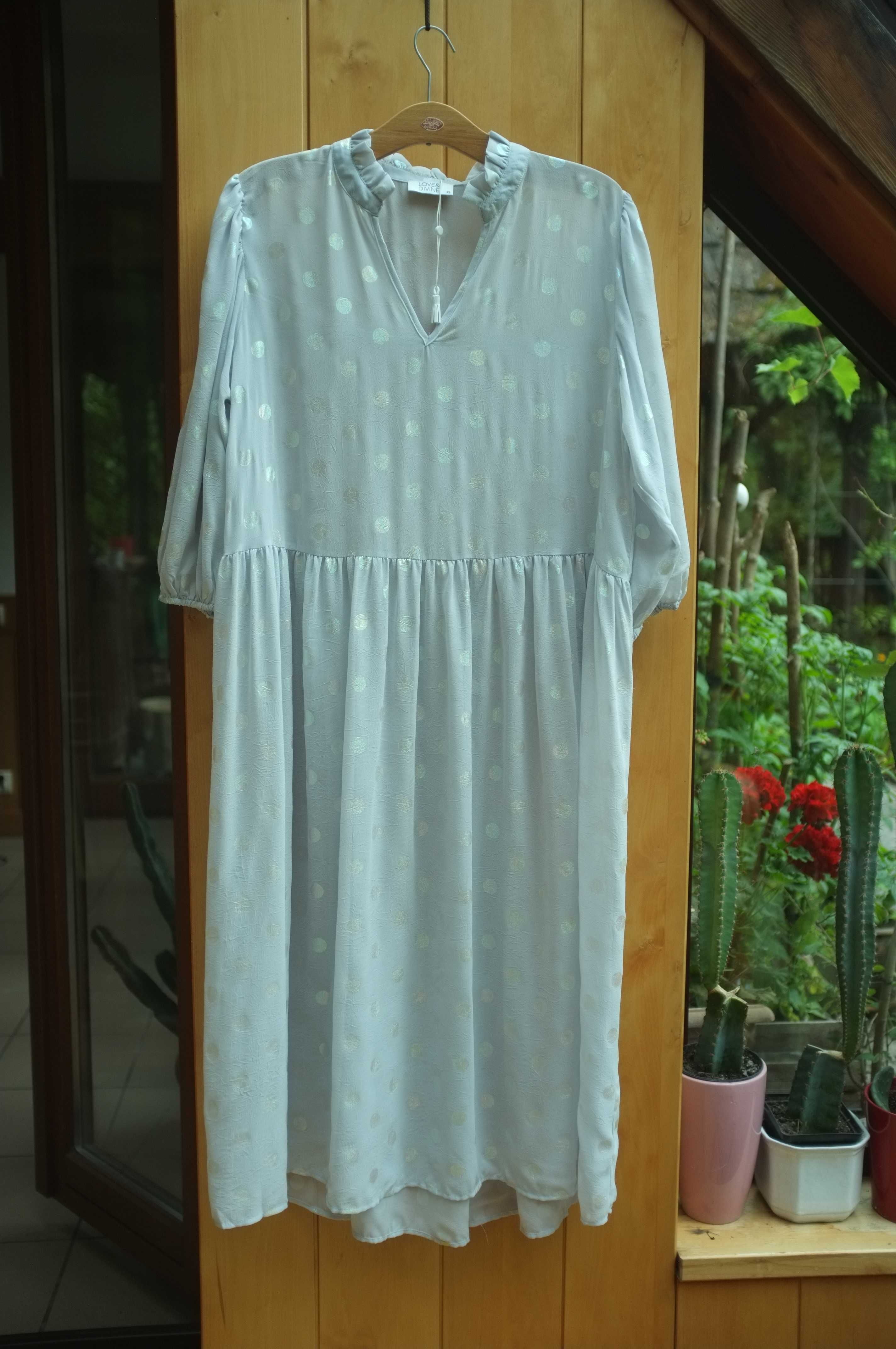 gołąbkowa zwiewna szyfonowa letnia midi sukienka oversize Love&Divine