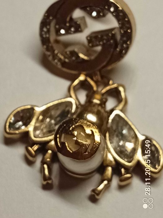 Kolczyki Gucci pszczoła z kamieniami swarovskiego  z mosiądzu