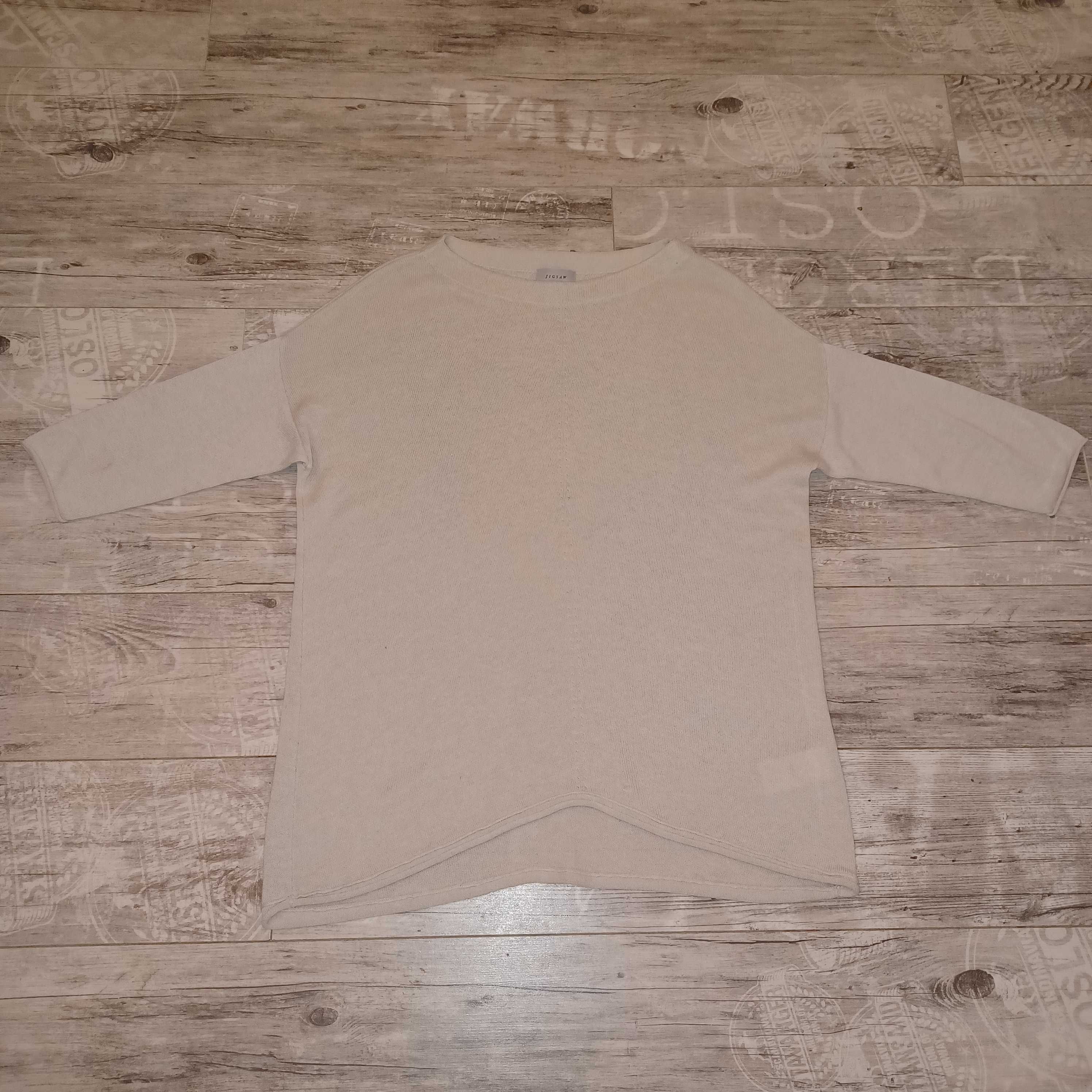 JIGSAW sweter jasny beż 50%wełna+ 50%wiskoza SUPER stan dla M+