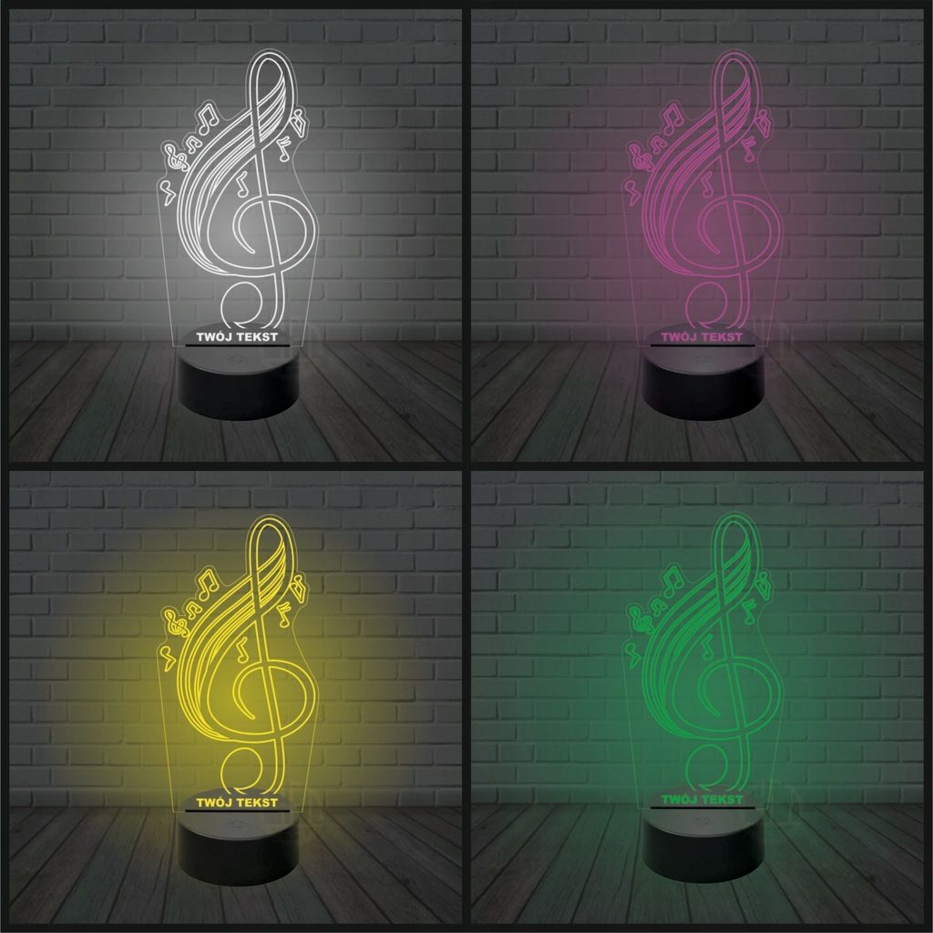 Lampka nocna na biurko 3d led imię KLUCZ WIOLINOWY