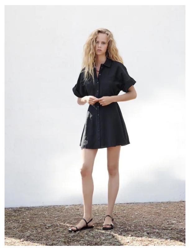 Платье Zara черное летнее платье рубашка вільна сукня зара плаття