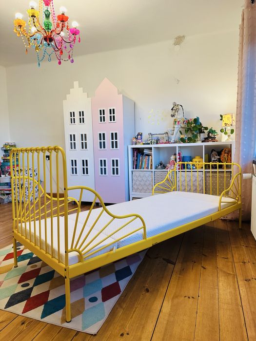 Ikea Minnen łóżko z materacem dzieciece 80x200 żółte rzadki kolor