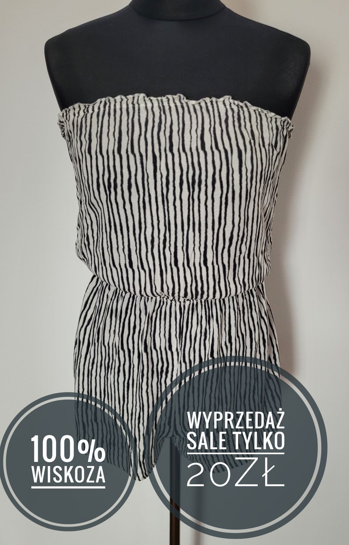 Śliczny krótki kombinezon damski letni bez ramiączek 100% wiskoza