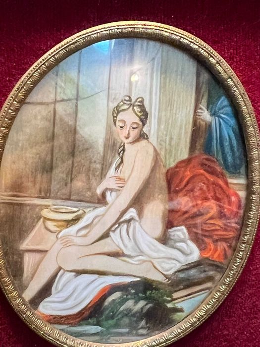 Antyczny  miniaturowy potret młodej kobiety , Francja pocz. XXw