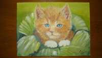 Kot kotek obraz ręcznie malowany 24x33 oryginał sygnowany