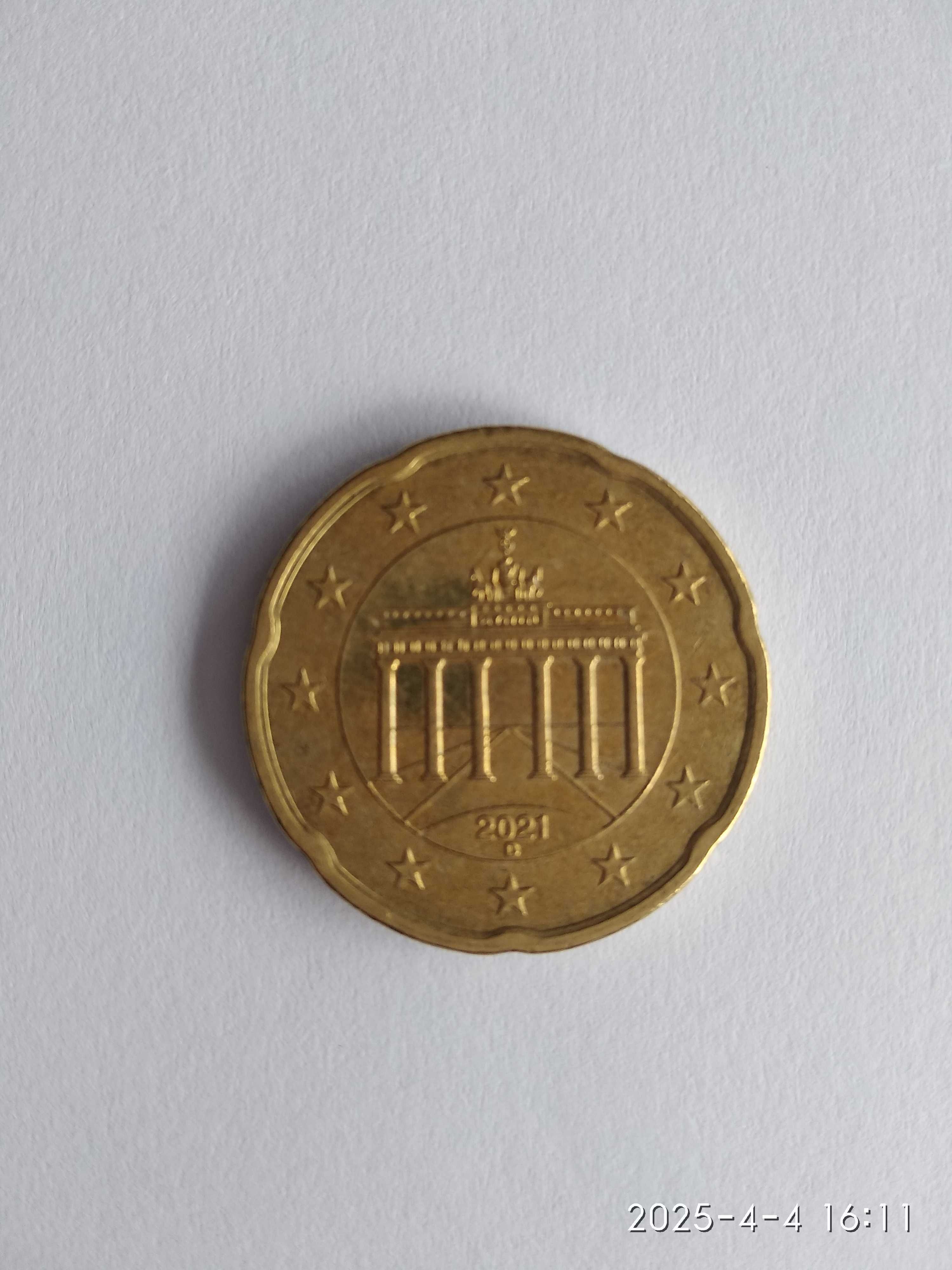 Moeda 20 Cêntimos do euro Alemanha 2021 D