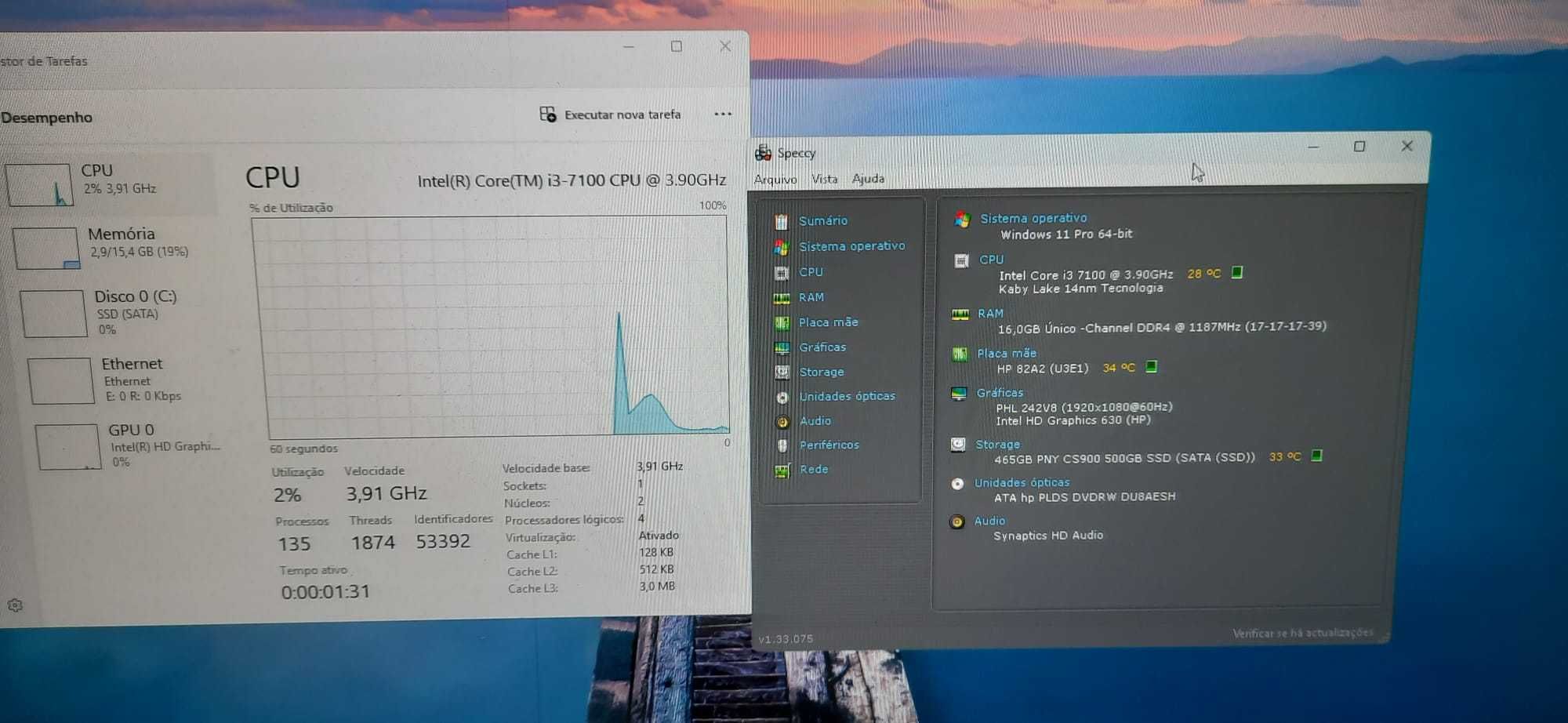 Pç Office HP-400G4 7ªG|i3.7100-3.9Ghz|16G-DDr4|SSD256G|TPM2.0|W11