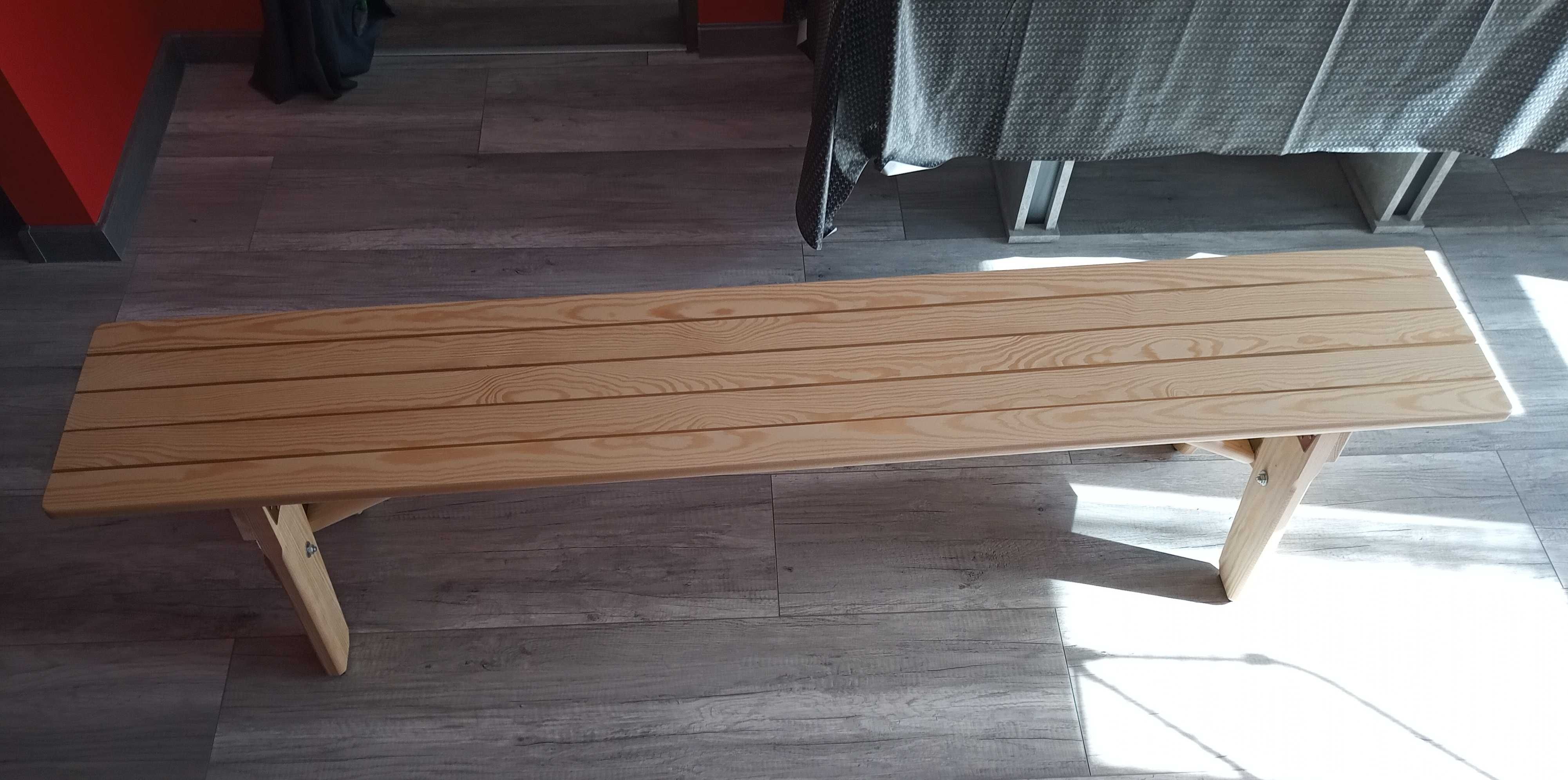 Ławka składana z drewna sosnowego 190 x 32 cm z poduszką na wymiar