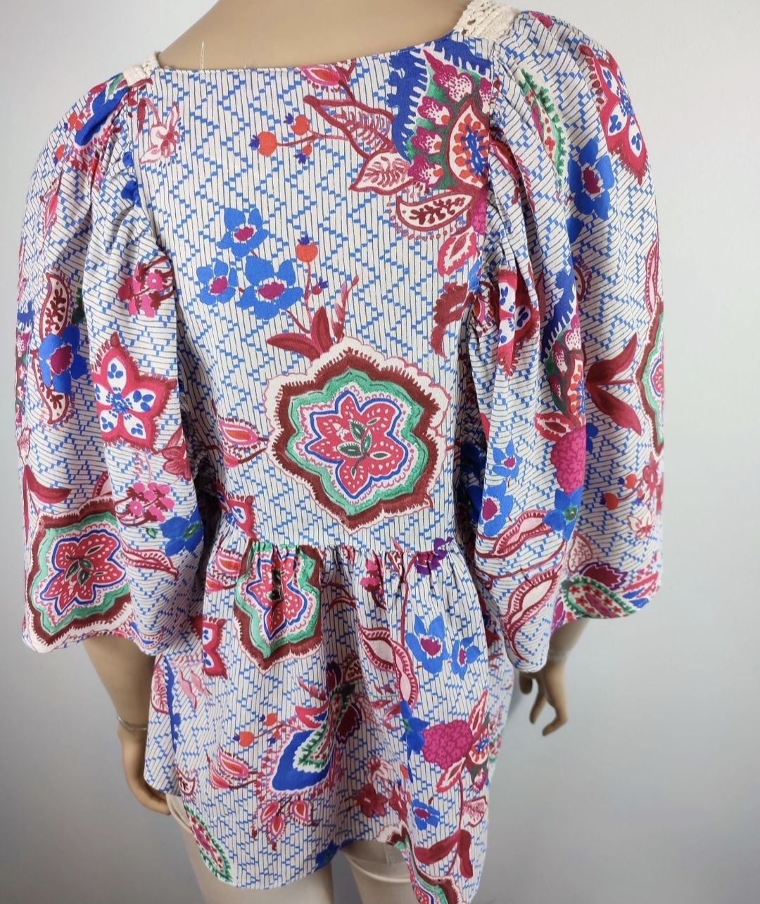 Koszula w etniczne wzory z koronkową wstawką Zara bawełna rozmiar XL