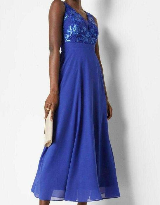 Kobaltowa sukienka z cekinami na wesele roz.50-54