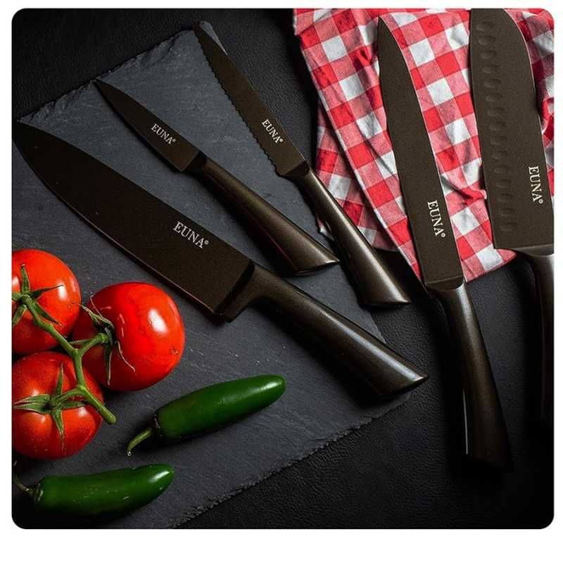 Profesjonalne noże szefa kuchni czarne EUNA 5 sztuk