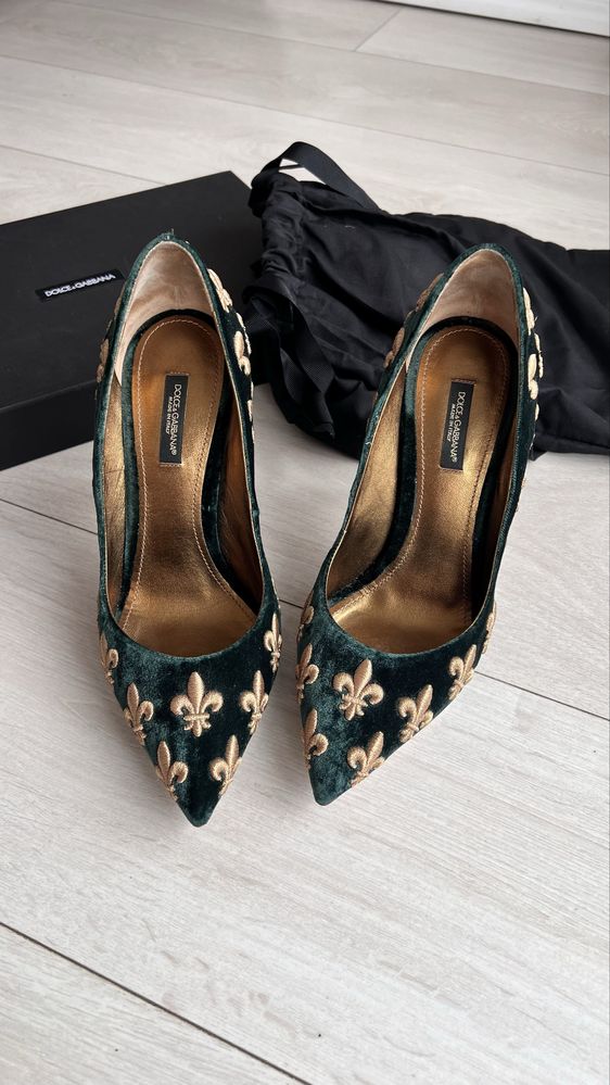 Бархатные лодочки Dolce&Gabbana, зеленые(изумрудные), оригинал
