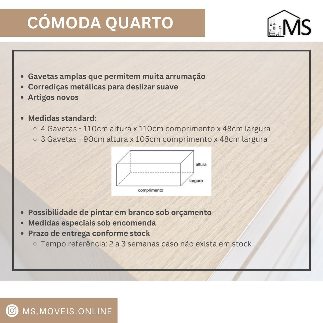 Cómoda Quarto Madeira - Várias medidas