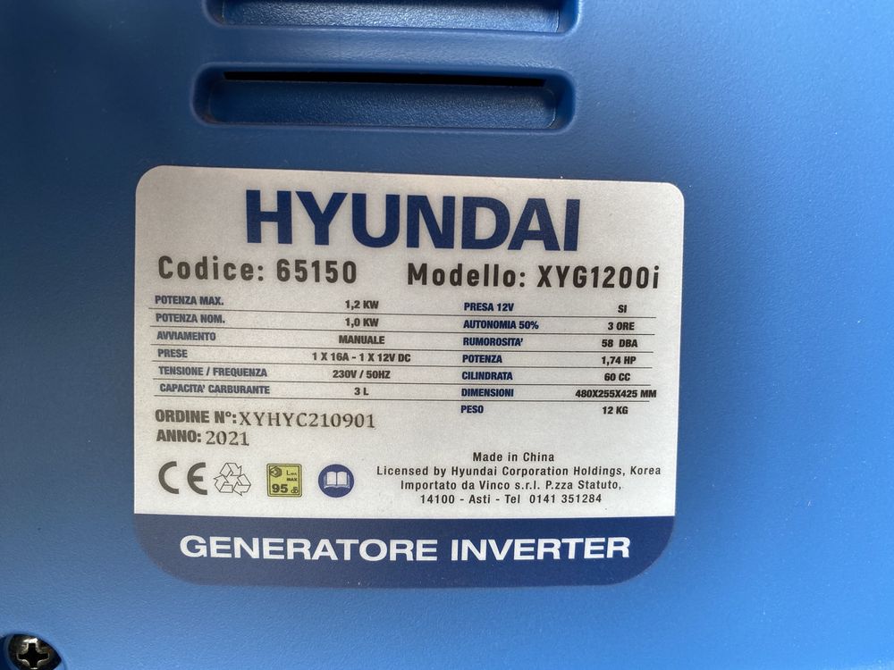 Генератор інвенторний Hyundai 65150 XYG 1,2 кВт.  Оригінал. Новий
