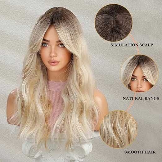Peruka włosy długie blond ombre Kanekalon fale 60 cm