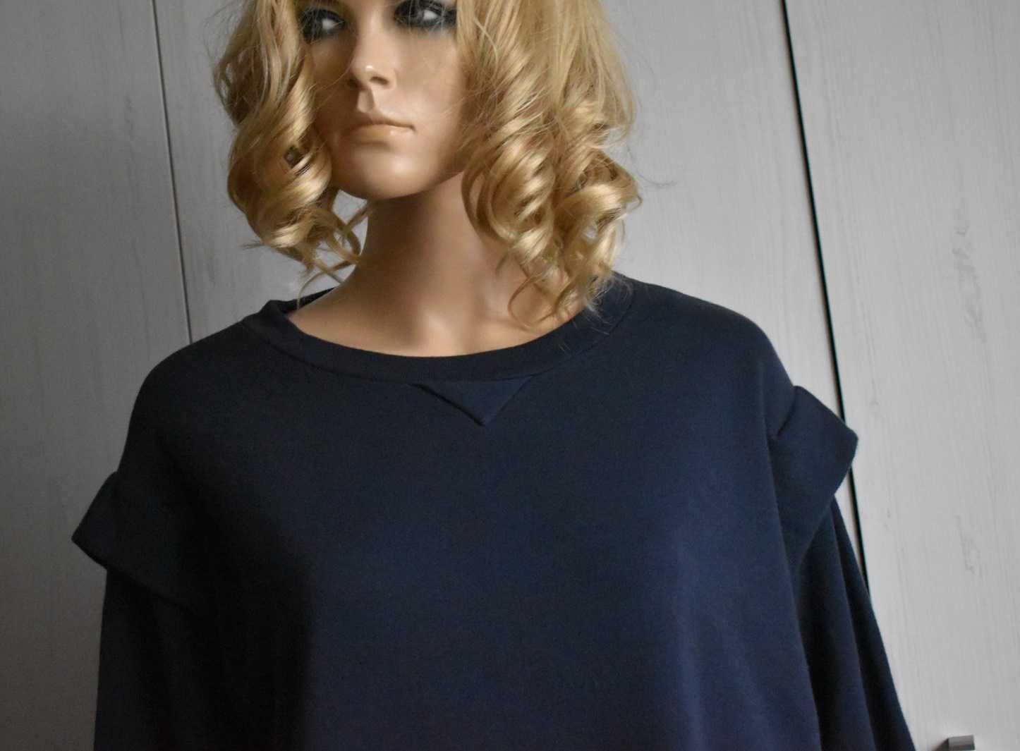 Bluza 4XL 5XL 48 bawełniana bufki prosta granatowa bawełna damska