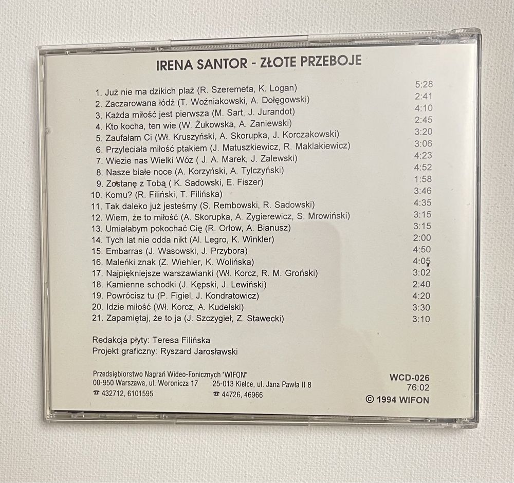 Irena Santor złote przeboje Wifon 1994 cd unikat