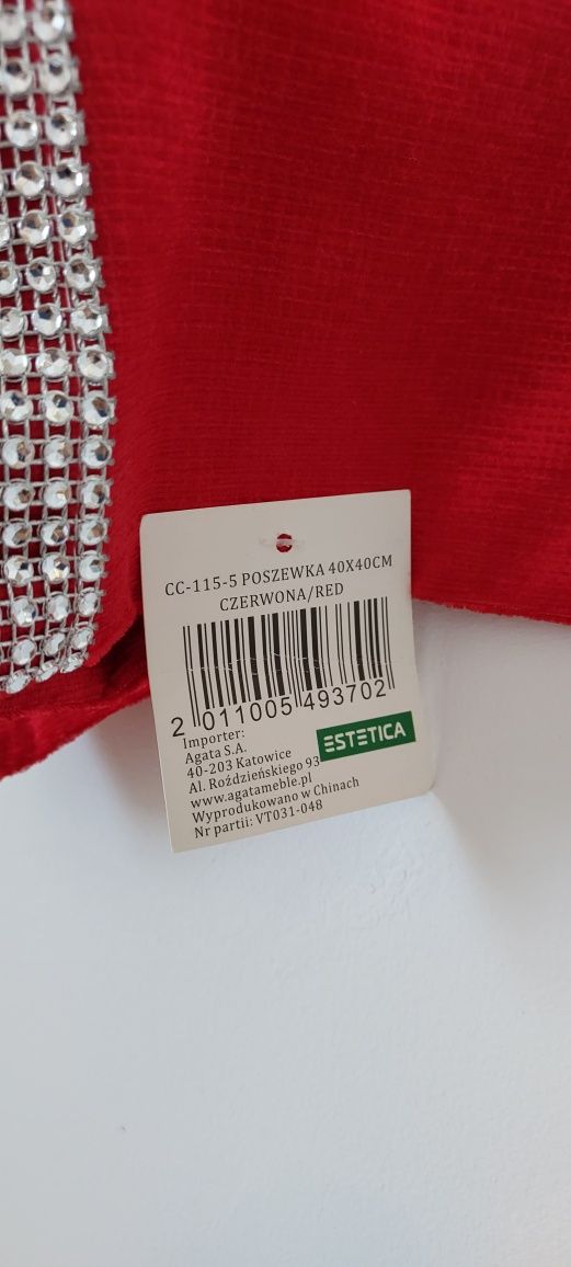 Nowa poszewka na poduszkę Jaśka błyszcząca glamour czerwona srebrna