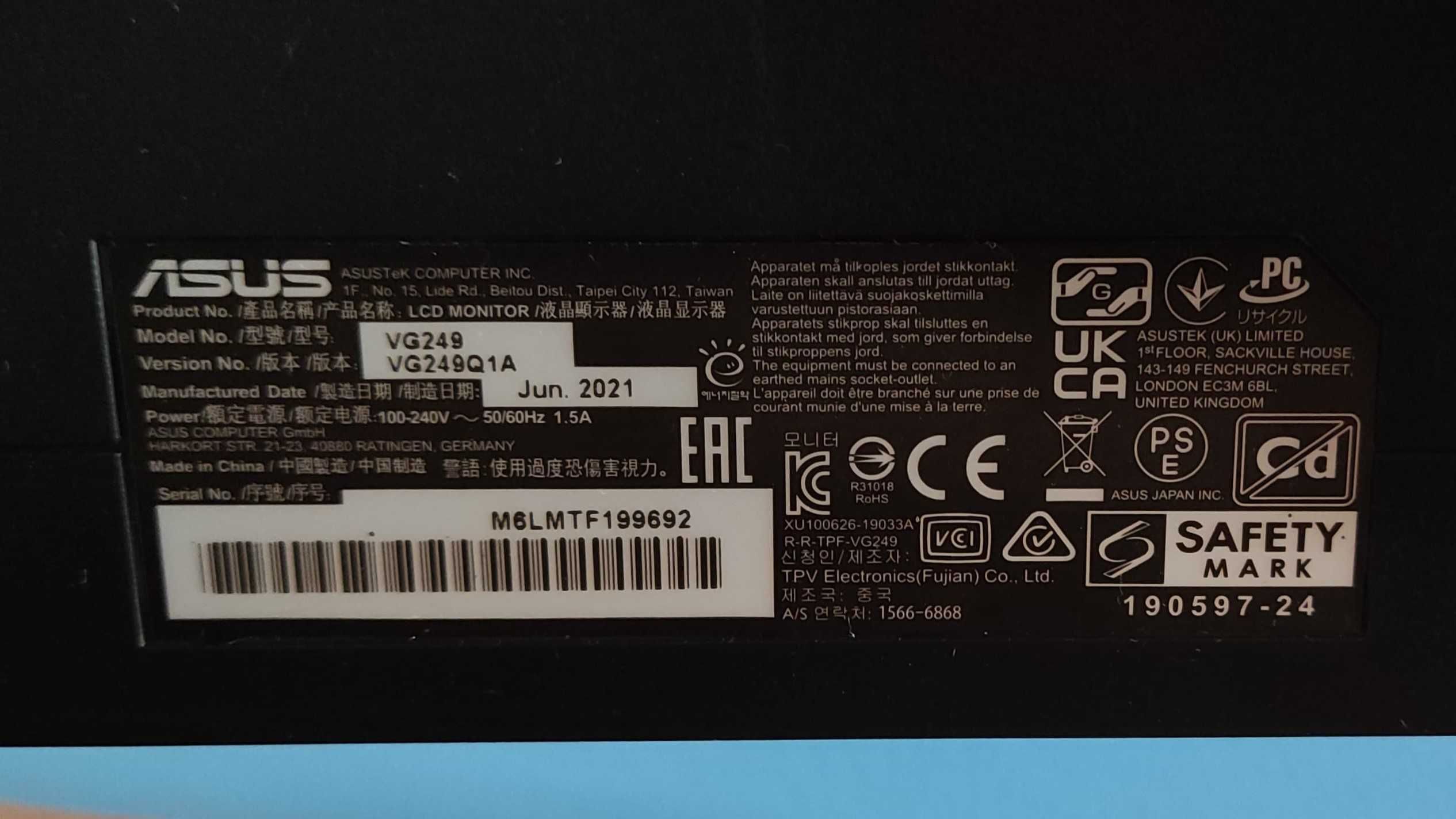 Monitor Asus TUF Gaming VG249Q1A 23.8" FHD 16:9 165Hz FreeSync