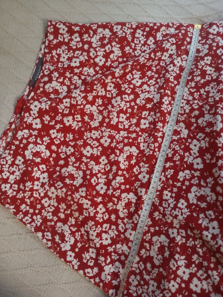PRIMARK S-M długa czerwona spódnica midi maxi w kwiaty kwiatuszki