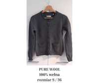 Sweter rozpinany, 100% wełna, Pure Wool, rozmiar 36