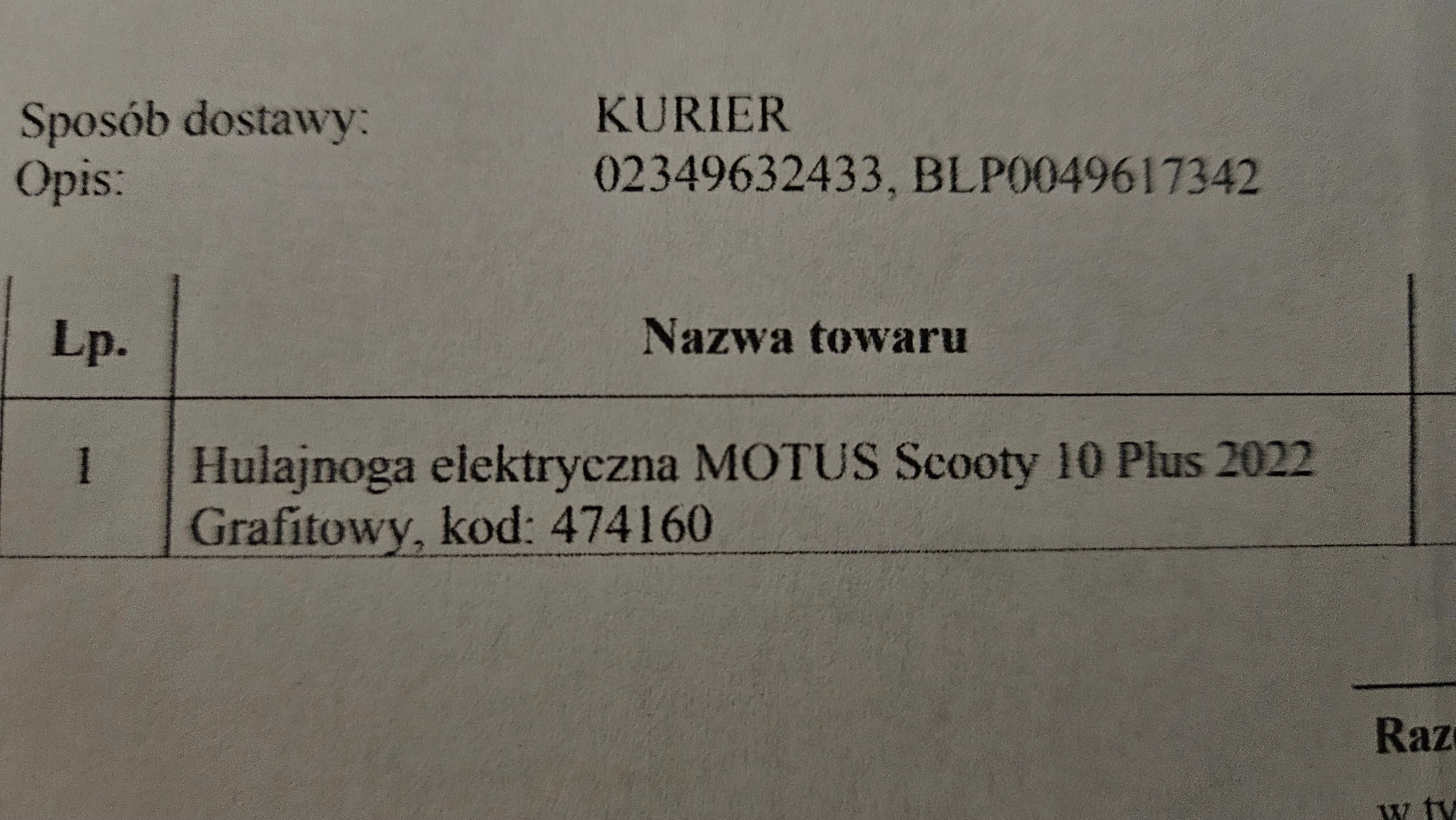 Hulajnoga MOTUS 10 PLUS 500W 500km